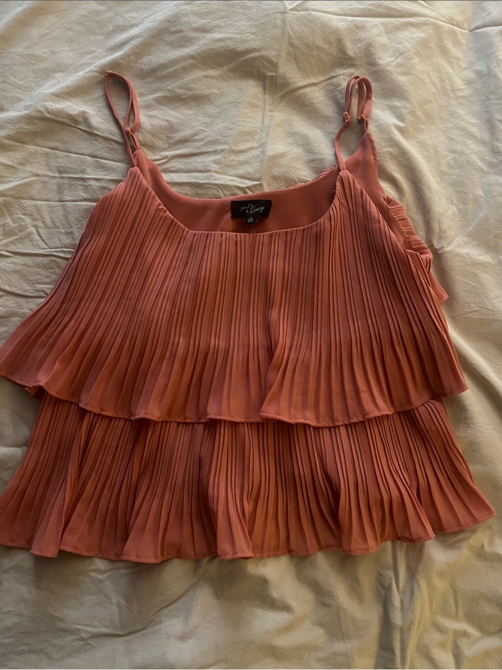 Pleated Tiered Cami Tank Top - Coral
